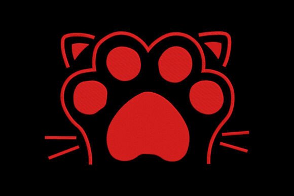 Red Cat Paw Embroidery Design